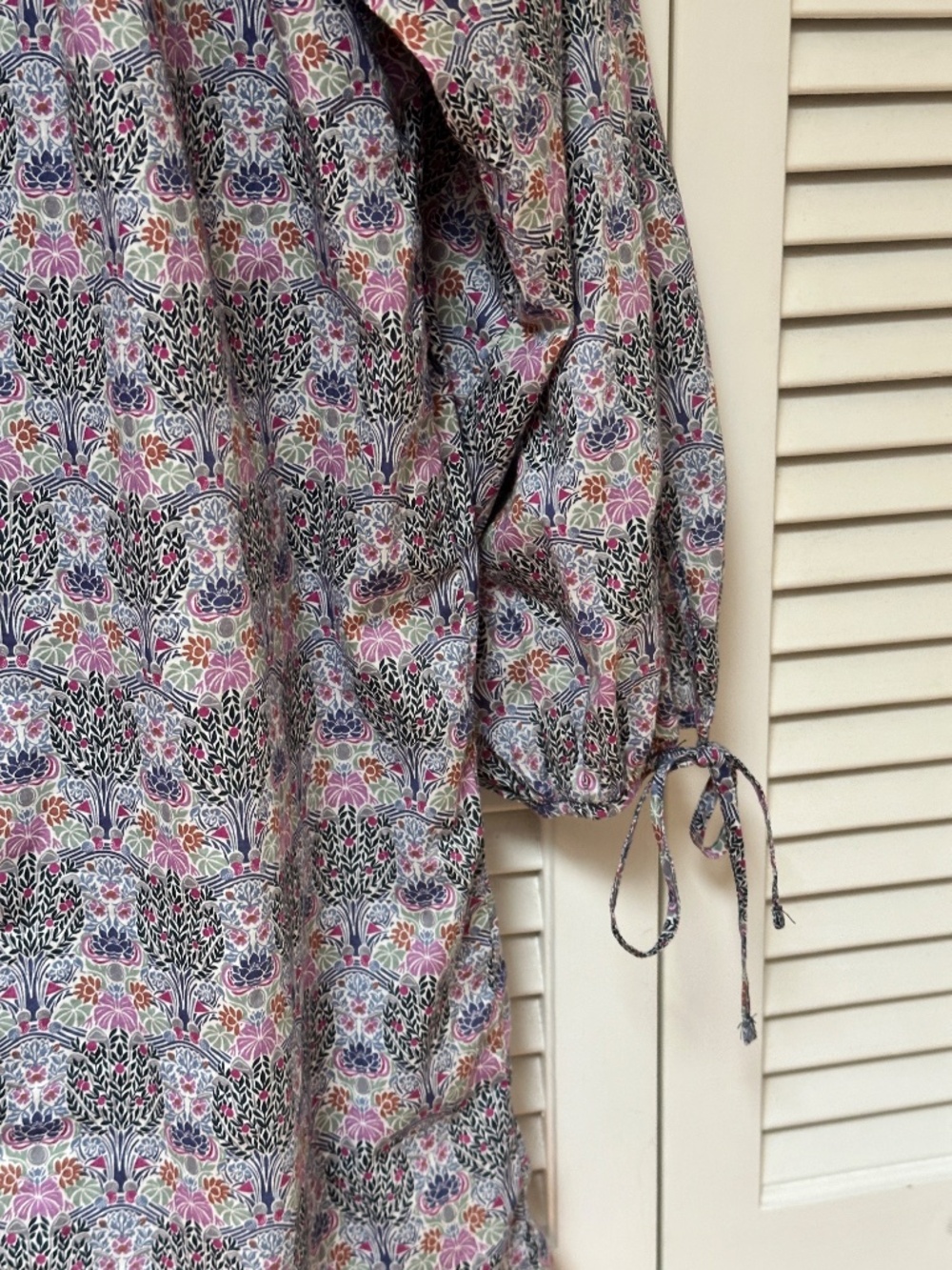 J. Crew Tie-Sleeve Button-Front Organic Cotton Dress Liberty Club Nouveau Print - Picture 5 of 15